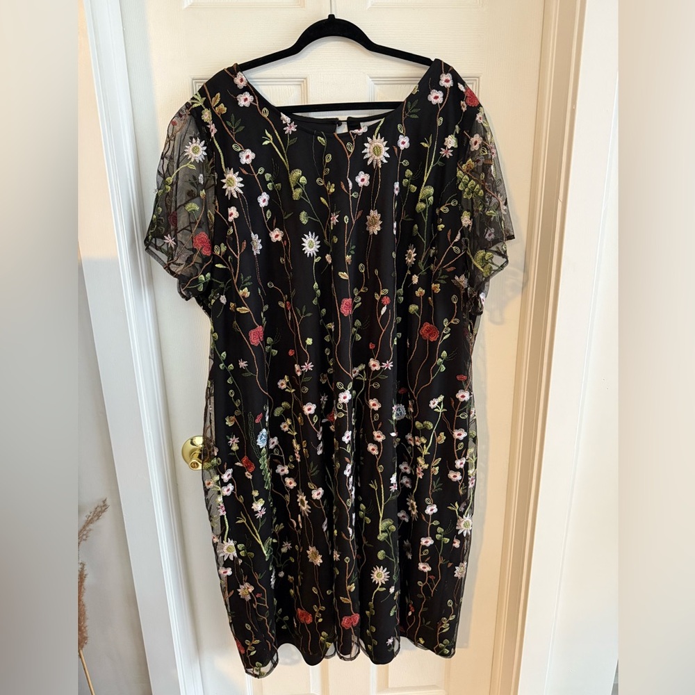 Catherines Embroidered Floral Black Dress